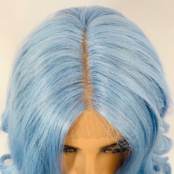 Very Pretty 28” Powder Blue Glueless Lace Front Premium Fiber Wig - Picture 3 of 12